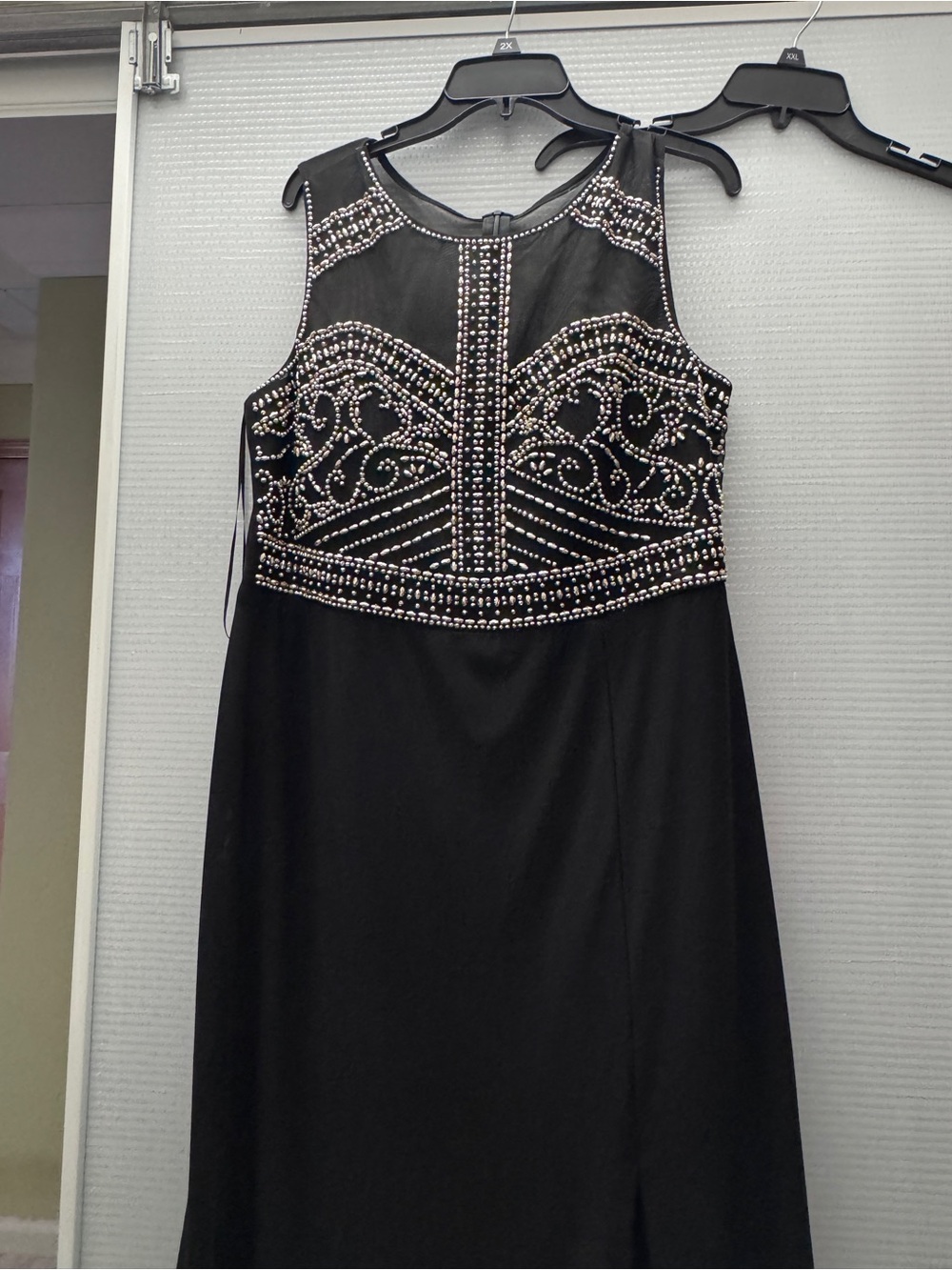 Morgan & Co. Black Beaded Prom Dress with Silver Accents